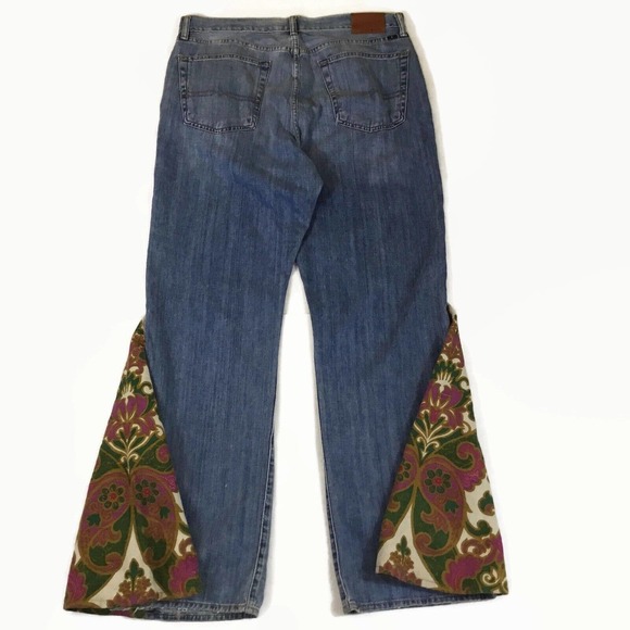 Men’s Custom Handcrafted Up-Cycled Lucky Brand Bell Bottom Flare Denim Jeans - Picture 9 of 9